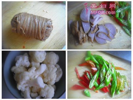 花菜炒捆肠步骤1-2
