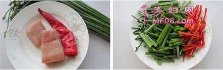 韭菜苔炒肉丝步骤1