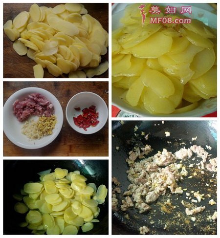 韭香肉沫土豆片做法步骤1-5