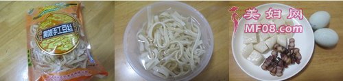 腊肉豆丝煮糍粑步骤1-3