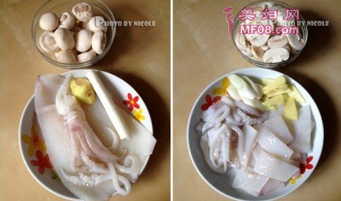 蘑菇炒鱿鱼原料