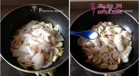 蘑菇炒鱿鱼步骤3-4