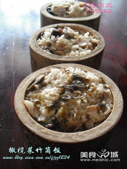 橄榄菜竹筒饭的做法