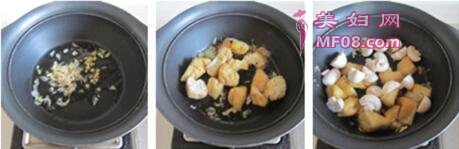 菠菜口蘑烩豆腐泡的做法步骤4-6