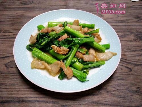 菜心炒肉的做法