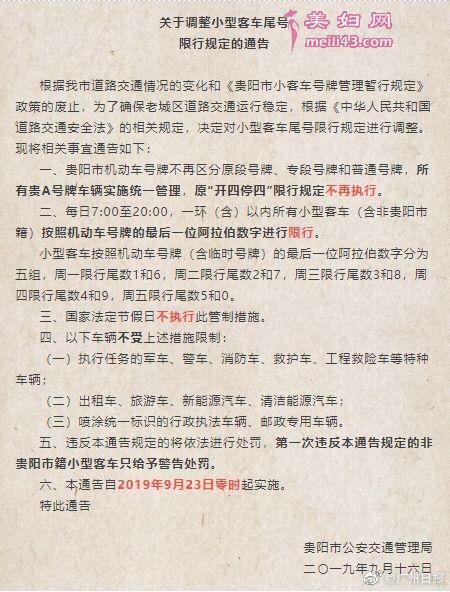 贵阳限行通知